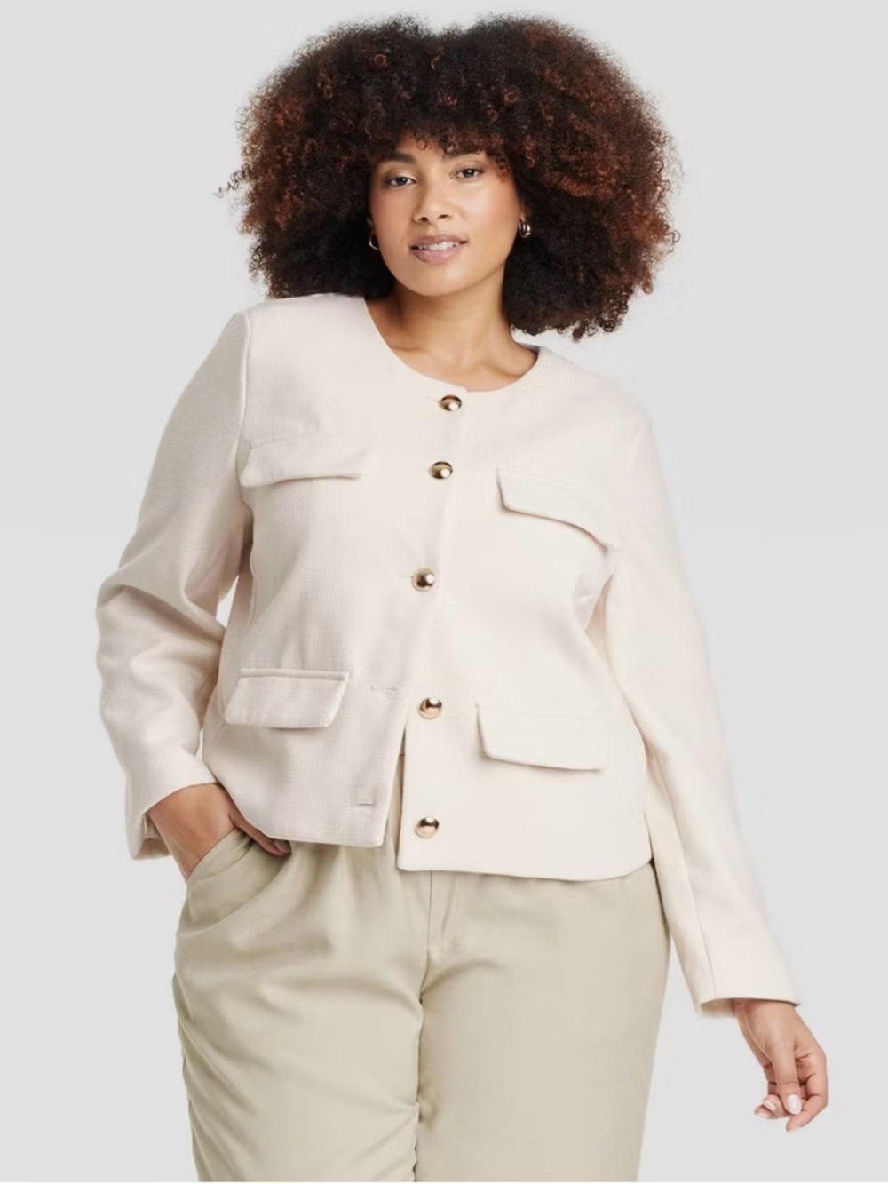 A New Day Women's Lady Jacket Tweed Cream Blazer XXL